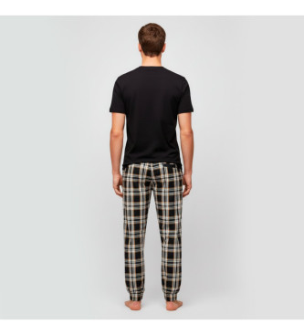 BOSS Set de pijama liso y a cuadros negro
