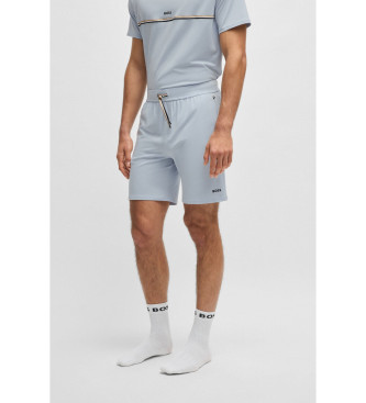 BOSS Pyjama-Shorts aus Stretch-Baumwolle mit blauem Logodruck 