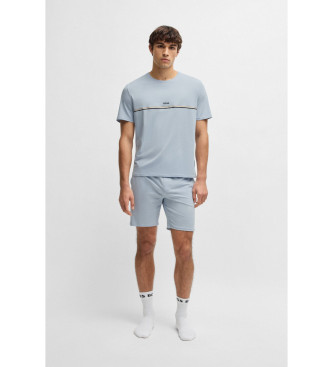 BOSS Pyjama-Shorts aus Stretch-Baumwolle mit blauem Logodruck 