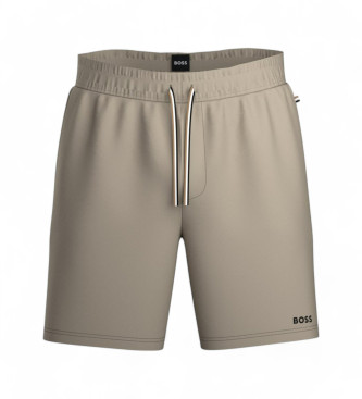 BOSS Pyjamasshorts i bomullsstretch med beige logotryck 