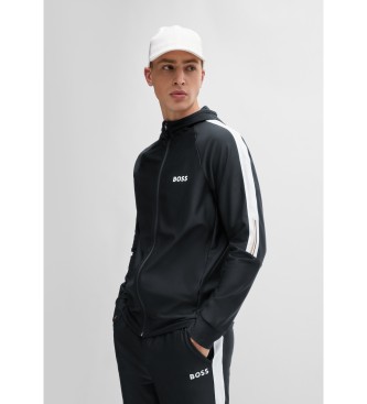 BOSS Sweat  capuche x MATTEO BERRETTINI avec capuche et fermeture  glissire, coupe rgulire avec logo de la marque  rayures noires.