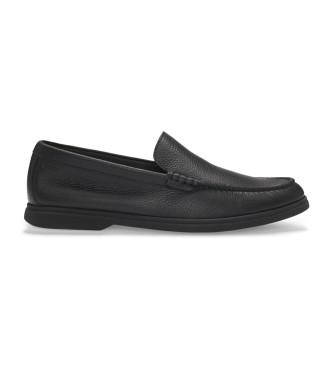 BOSS Loafers i svart lder med svart logodetalj