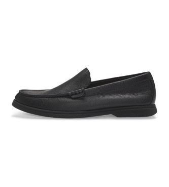 BOSS Loafers i svart lder med svart logodetalj