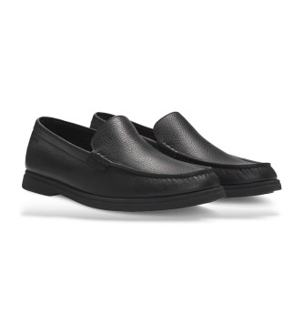 BOSS Loafers i svart lder med svart logodetalj
