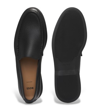 BOSS Loafers i svart lder med svart logodetalj