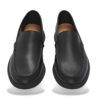 BOSS Loafers i svart lder med svart logodetalj