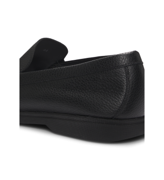 BOSS Loafers i svart lder med svart logodetalj
