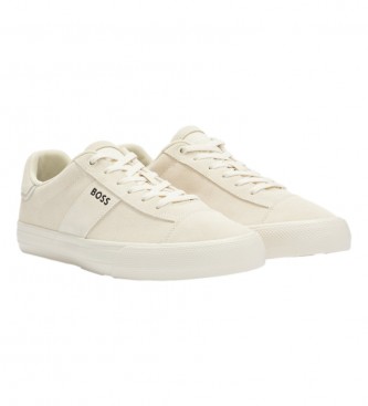BOSS Beige cupsole leather trainers