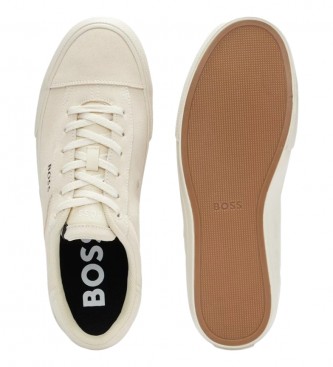 BOSS Beige cupsole leather trainers