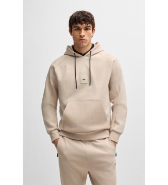 BOSS Sweatshirt com capuz de algodo com cintura elstica bege