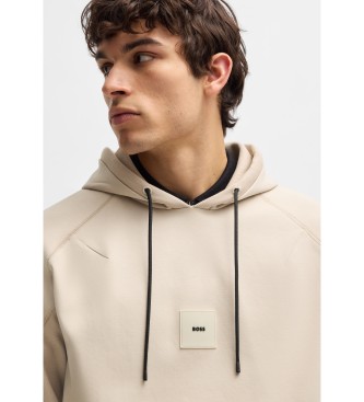 BOSS Sweatshirt com capuz de algodo com cintura elstica bege