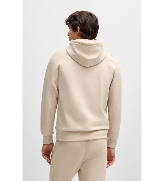BOSS Sweatshirt com capuz de algodo com cintura elstica bege