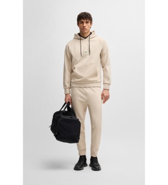 BOSS Sweatshirt com capuz de algodo com cintura elstica bege