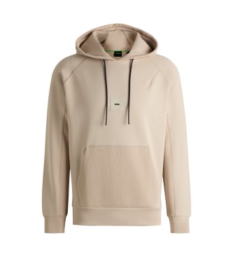 BOSS Sweatshirt com capuz de algodo com cintura elstica bege