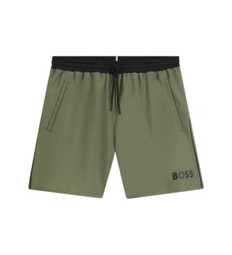 BOSS Short avec logo et passepoils contrast�s verts