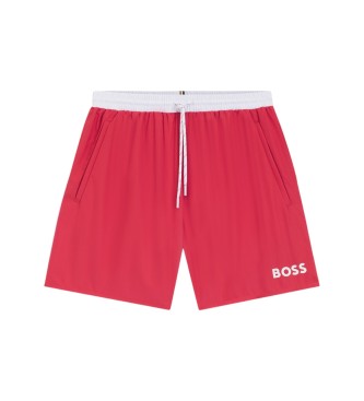 BOSS Maillot de bain de type short avec logo et passepoil contrast� rouge