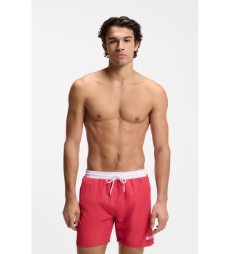 BOSS Maillot de bain de type short avec logo et passepoil contrast� rouge