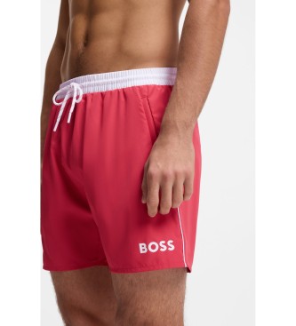 BOSS Maillot de bain de type short avec logo et passepoil contrast� rouge