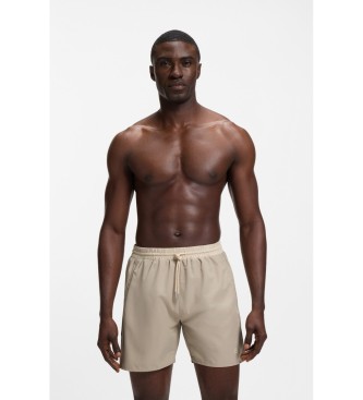 BOSS Logo Swimsuit with Contrast Trim beige