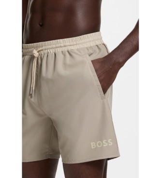 BOSS Logo Swimsuit with Contrast Trim beige