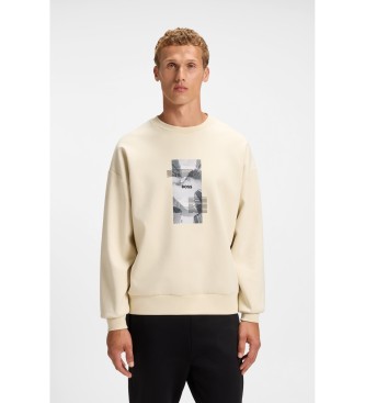 BOSS Mikina Oversize fit iz belo-rumene barve