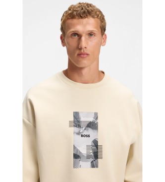 BOSS Mikina Oversize fit iz belo-rumene barve