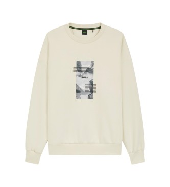 BOSS Mikina Oversize fit iz belo-rumene barve