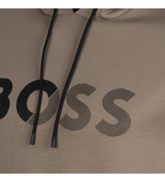 BOSS Bluza z kapturem Soody Tape Logo brązowa