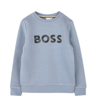 BOSS Blauw-grijs geborsteld fleece sweatshirt