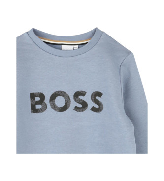 BOSS Blauw-grijs geborsteld fleece sweatshirt