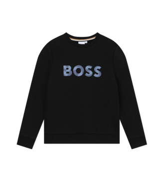 BOSS Geborsteld fleece sweatshirt zwart