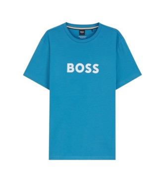 BOSS T-shirt em camisola de algod�o com impress�o do log�tipo em turquesa