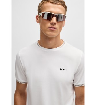 BOSS Stretch cotton T-shirt with white stripes and logo