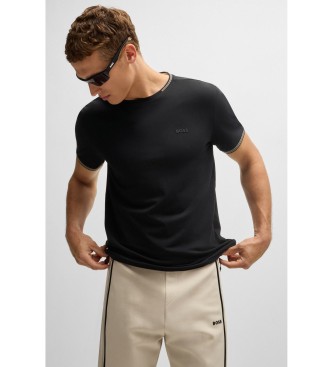 BOSS Stretch-Baumwoll-T-Shirt mit Streifen und schwarzem Logo