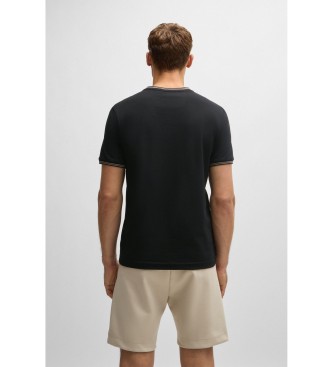 BOSS Stretch-Baumwoll-T-Shirt mit Streifen und schwarzem Logo