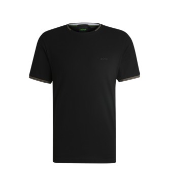 BOSS Stretch-Baumwoll-T-Shirt mit Streifen und schwarzem Logo