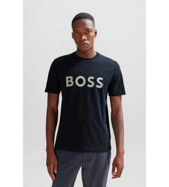 BOSS T-shirt med logo og marinebl print