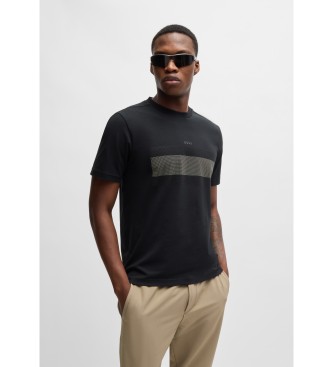 BOSS T-shirt de ajuste regular em algodo elstico com desenho de bandeira  Preto