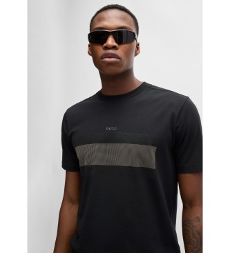 BOSS T-shirt de ajuste regular em algodo elstico com desenho de bandeira  Preto