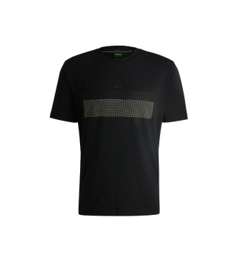 BOSS Regular fit T-shirt van stretch katoen met vlaggendessin  Zwart