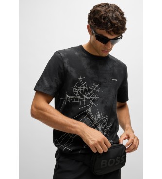 BOSS T-shirt de algodo de corte descontrado com estampado refletor decorativo Preto