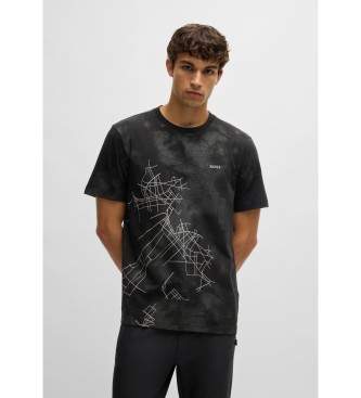 BOSS T-shirt de algodo de corte descontrado com estampado refletor decorativo Preto