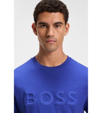 BOSS Baumwoll-Strick-T-Shirt mit blauem 3D-Logo