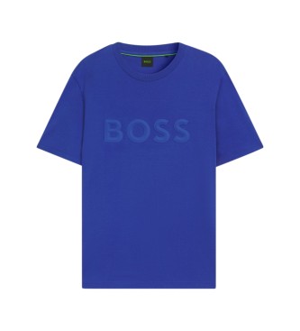 BOSS Baumwoll-Strick-T-Shirt mit blauem 3D-Logo