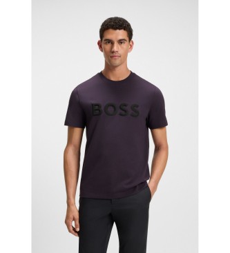 BOSS T-Shirt aus Baumwollstrick mit fliederfarbenem 3D-Logo