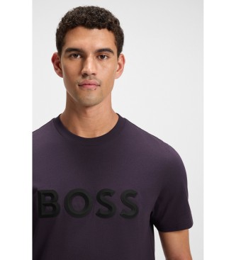 BOSS T-Shirt aus Baumwollstrick mit fliederfarbenem 3D-Logo