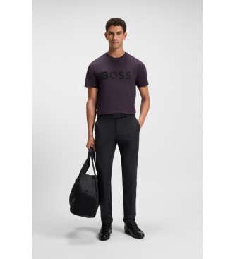 BOSS T-Shirt aus Baumwollstrick mit fliederfarbenem 3D-Logo