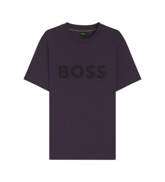 BOSS T-Shirt aus Baumwollstrick mit fliederfarbenem 3D-Logo