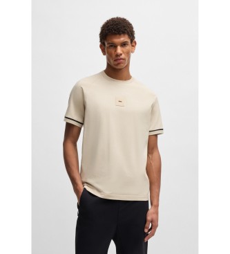 BOSS T-shirt en coton extensible avec badge logo beige
