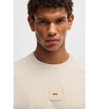 BOSS T-shirt en coton extensible avec badge logo beige
